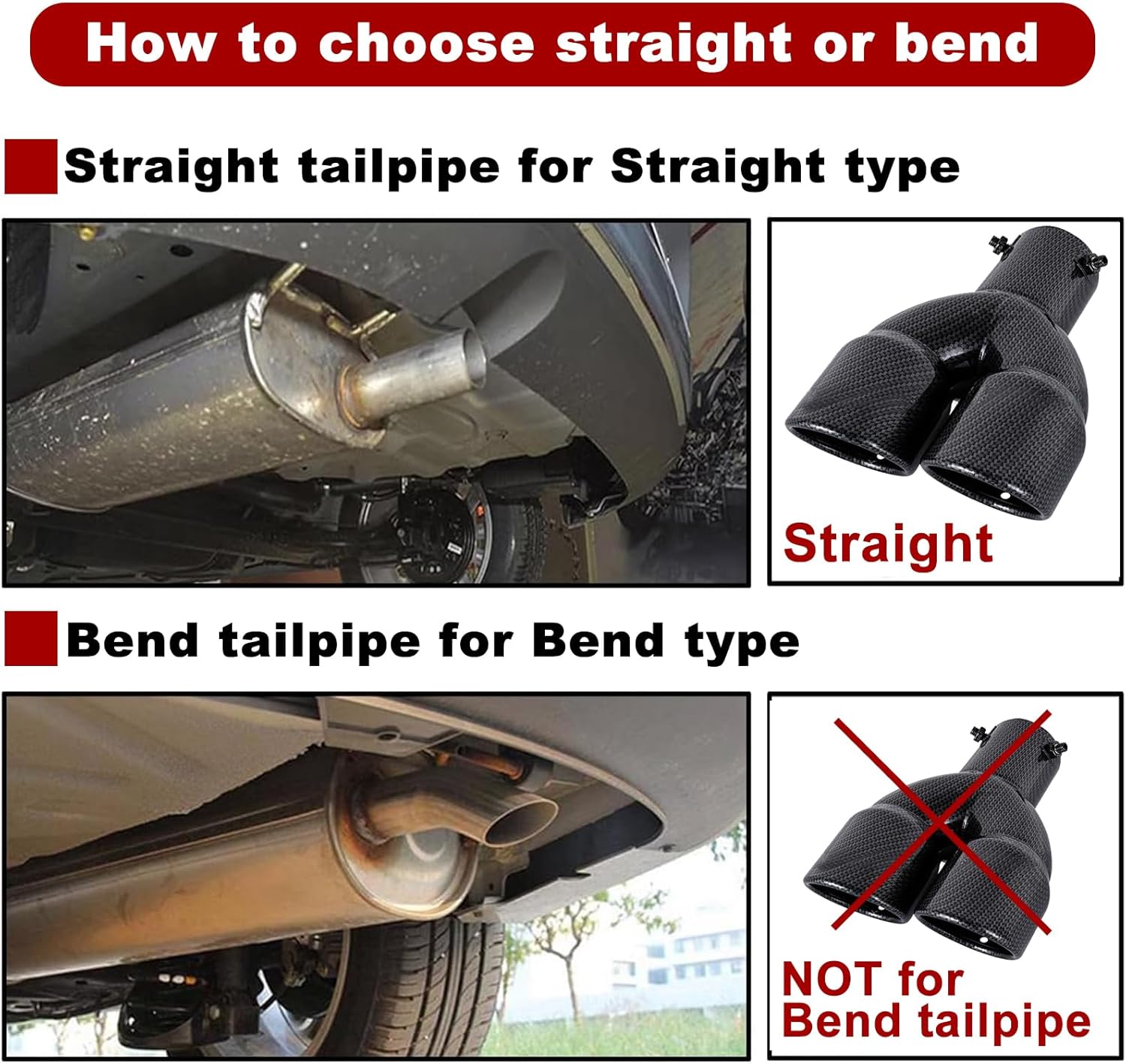 Vechkom 60mm/2.36" Inlet Dual Black Exhaust Tips Stainless Steel Car Tail Pipe Car Muffler Adjustable for Most Vehicles Exterior Tip Pipe Fit for 1.5"-2.36" Tube (Straight Black Carbon Fibre Pattern)