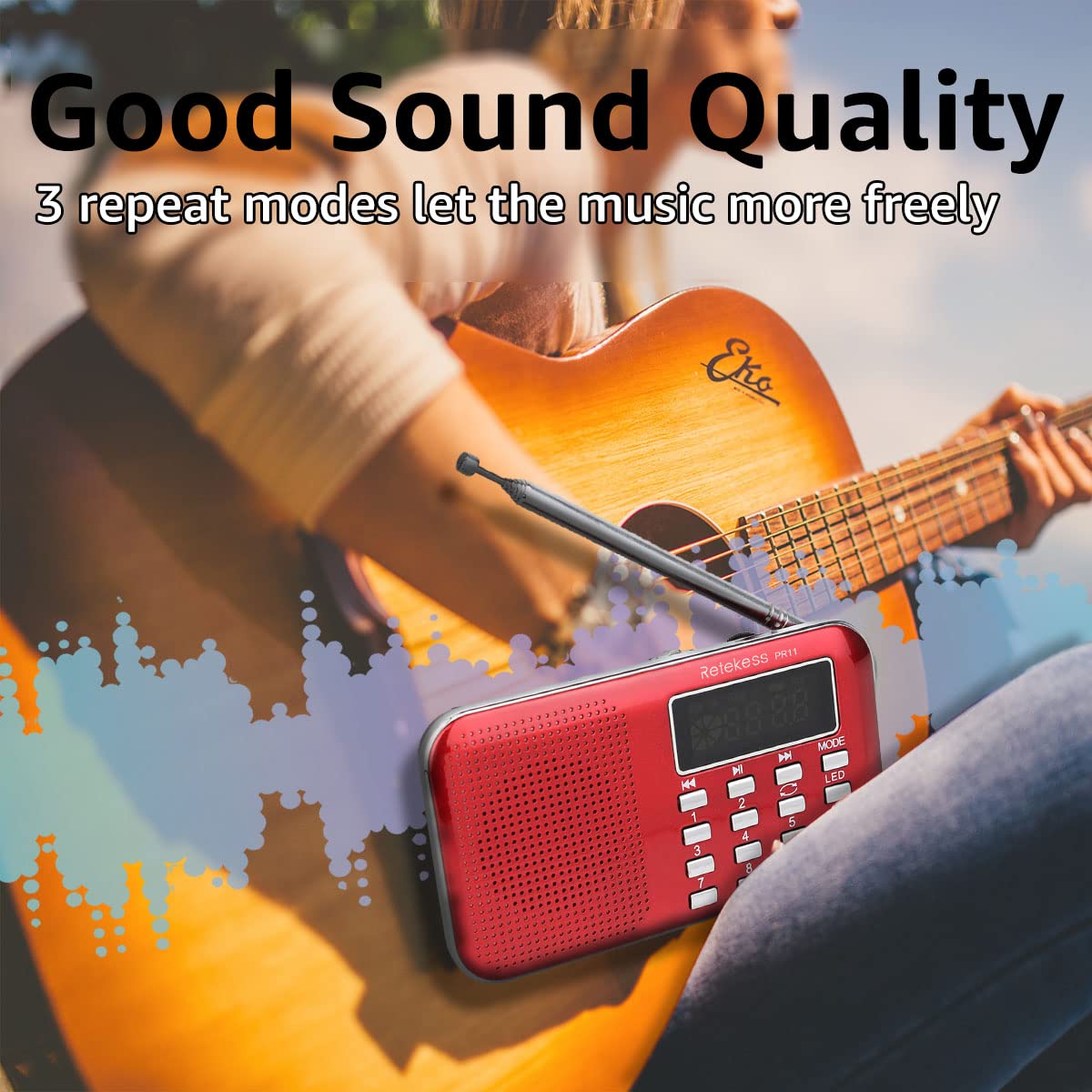 Retekess PR11 Mini Radio Portatile, Radio FM AM, con Altoparlanti, Display LCD, Batteria Ricaricabile, Radiolina Tascabile Supporta unità USB, Scheda TF, AUX (Rosso)