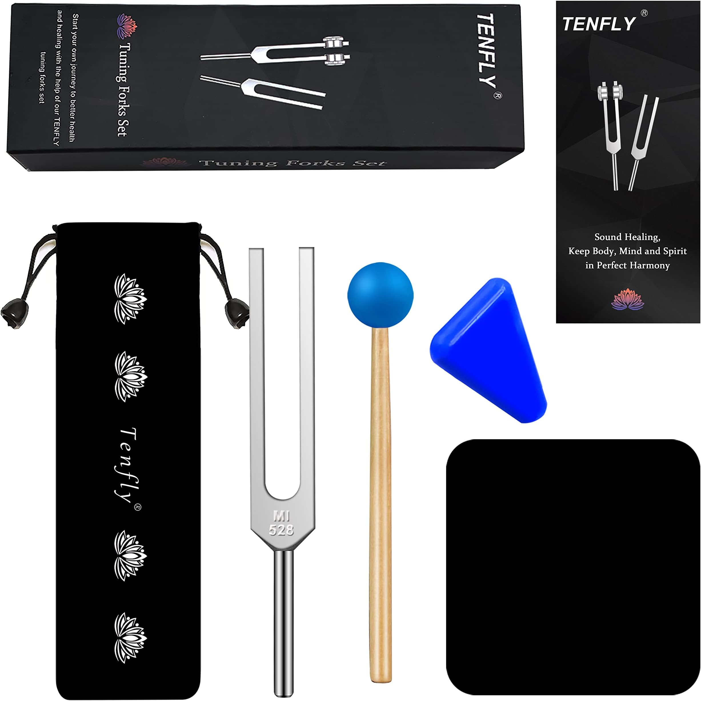 528 Hz Tuning Fork, with Silicone Hammer (blue) 、Triangular Silica Gel and Cleaning Cloth Perfect Healing Musical Instrument.