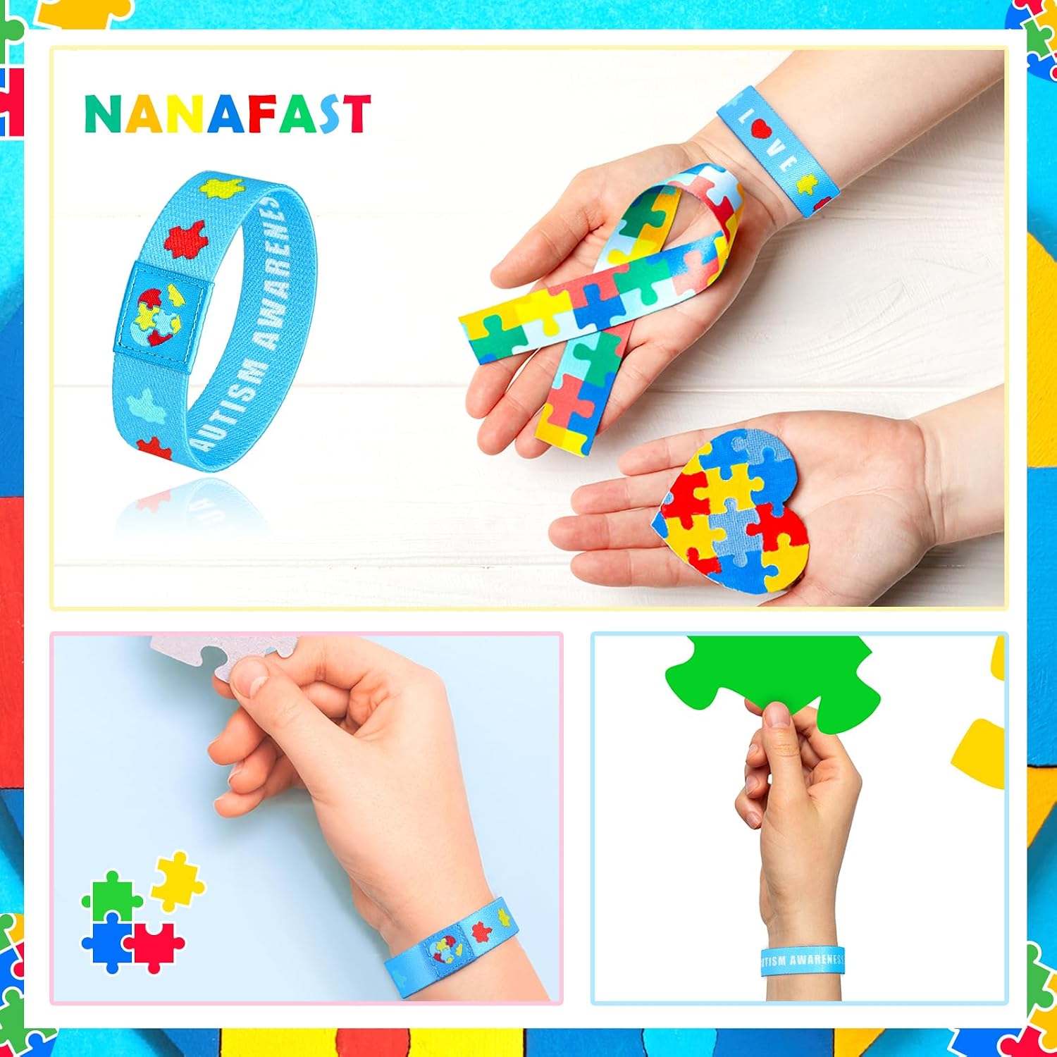 Nanafast Autism Awareness Bracelet - Colorful Elastic Wristband for Women & Men