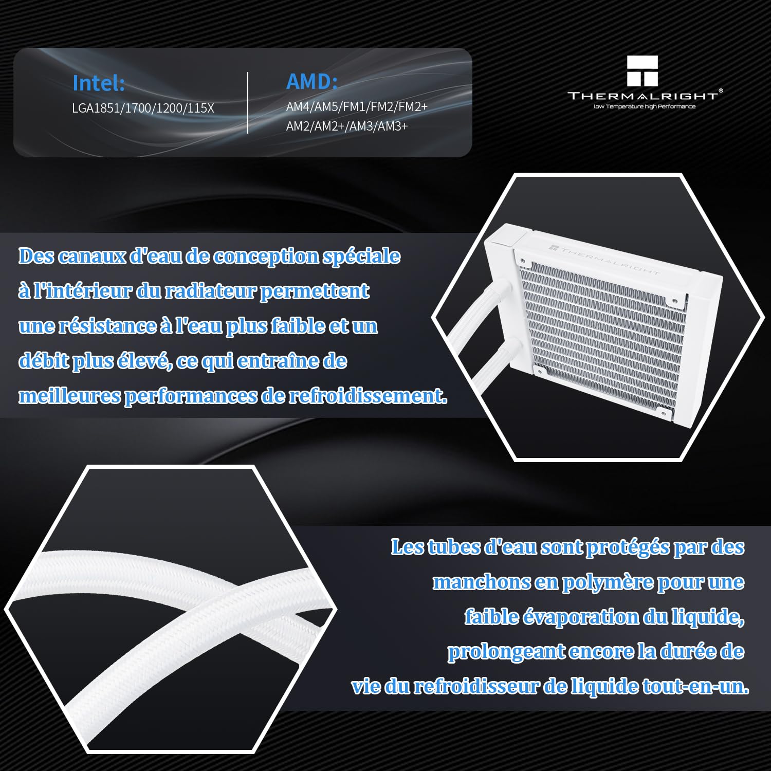 Thermalright Frozen Notte 120 ARGB blanc, ventilateur PWM 120 mm avec ARGB - vitesse jusqu'à 2000 tr/min, pour AMD/AM4/AM5, Intel LGA1150/1151/1200/1700/1851, blanc