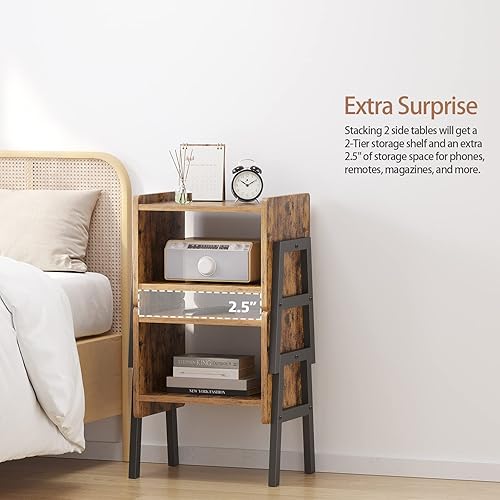 Miniatura 4 de TUTOTAK Nightstnd, juego de 2, mesas auxiliares apilables, mesa auxiliar, mesitas de noche con estante de almacenamiento abierto, dormitorio, sala