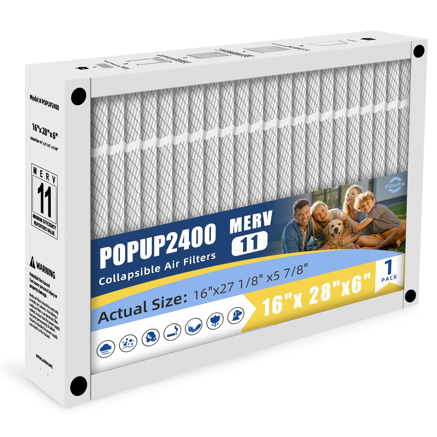 Photo 1 of *** SMASHED SIDE***16x28x6 MERV 11 Furnace Filter Replacement Compatible with Honeywell POPUP2400 Foldable Design Durable AIr Filter Actual Size 16x27.13x5.88(1-PACK)