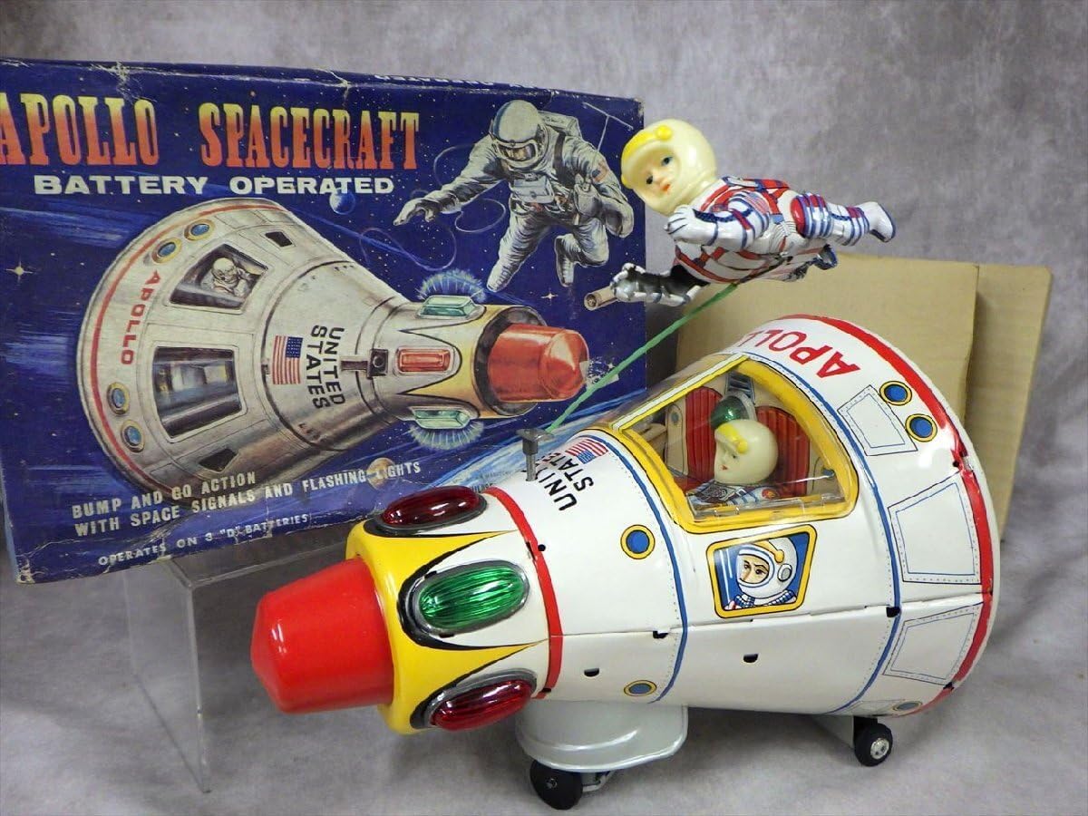 53 当時物 デッド 増田屋 APOLLO SPACECRAFT アポロ 宇宙船 ロケット ブリキ ソフビ 飛行士 日本製 電池 動