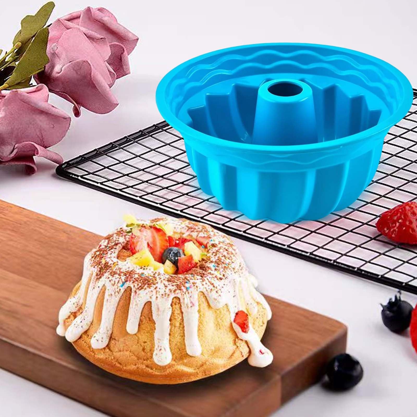 Silikonowa forma do babki, 2 sztuki, forma do pieczenia Ø 16,5 cm, babka, forma do ciasta, wysokiej jakości silikonowa forma do ciasta, wielokrotnego użytku, forma do babki i 1 szpatułka, 1 szczotka