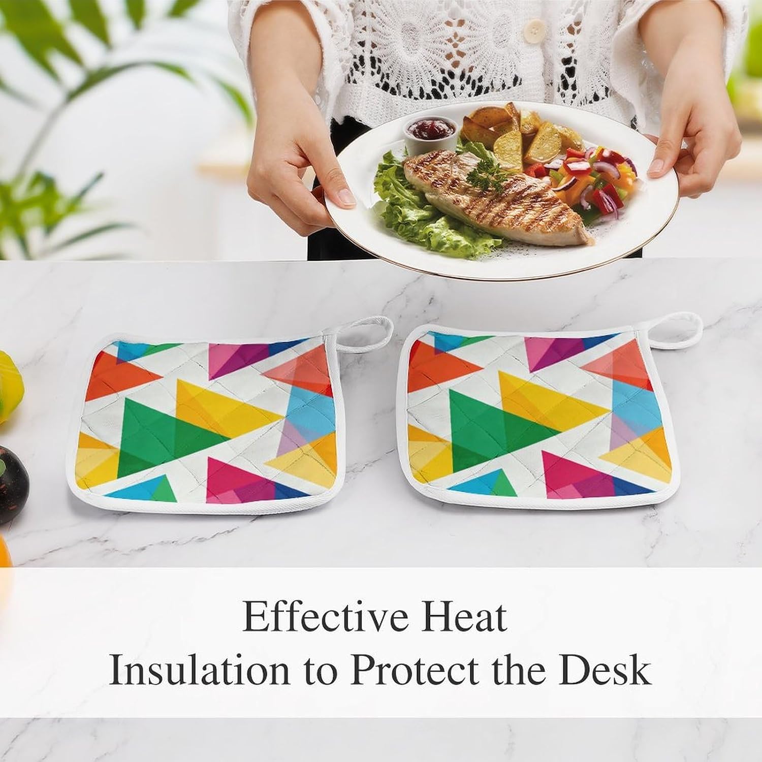 Triangle Color Polyester Heat Resistant Pot Pad Non Slip Anti Scald Hot Dish Mat Reusable Table Protector for Kitchen Hot Pot Mat Wear Resistant Heat Proof Table Pad for Countertop Dining Room