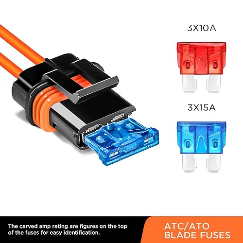 Miniatura 3 de Recoil Paquete de 3 portafusibles impermeables ATCATO en línea 16AWG con 3 fusibles de 10 A y 3 fusibles de 15 A