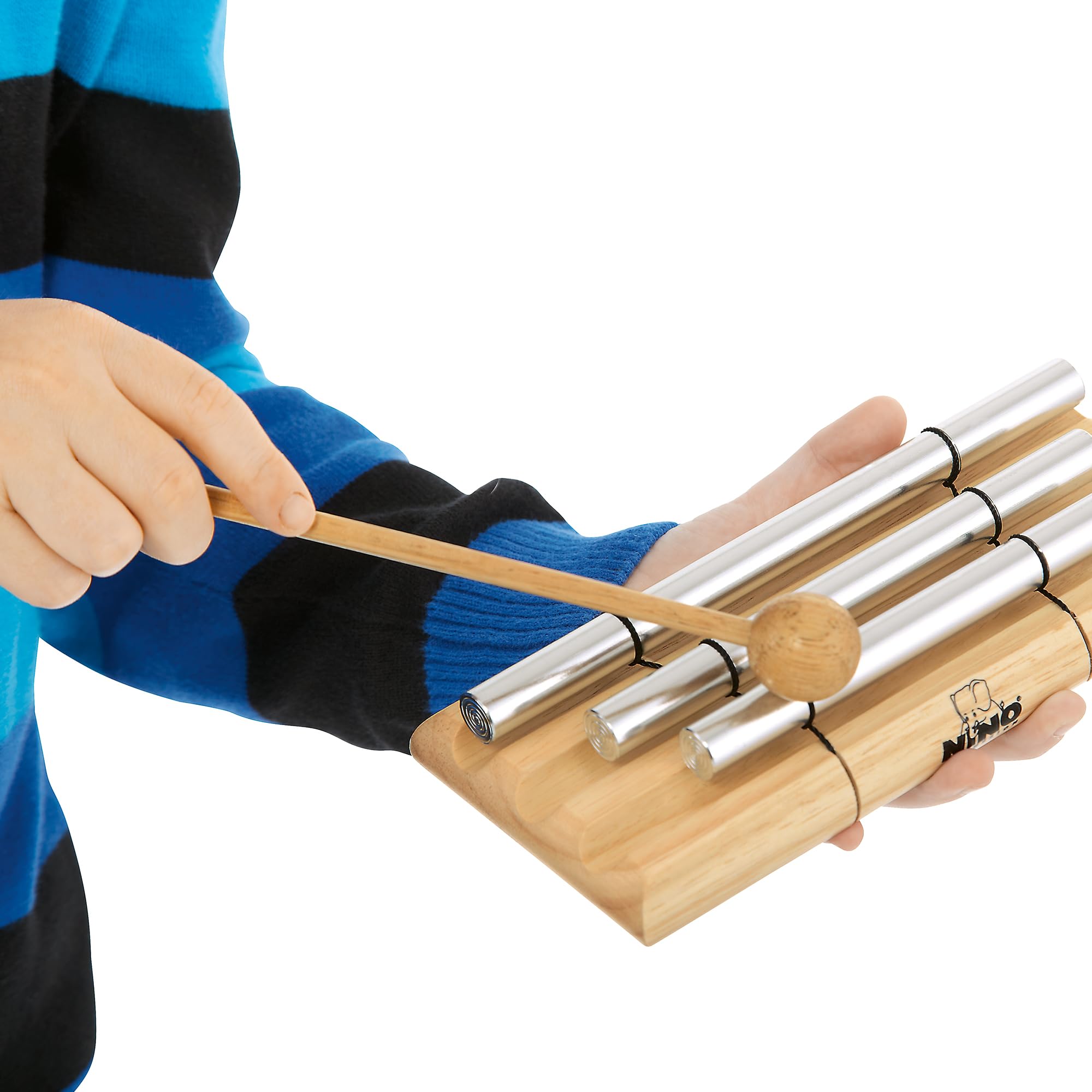Nino Percussion Energy Chimes Instrument – 3 Dzwonki – Z Pałeczką – Pomysł Na Prezent Dla Dzieci W Wieku od 3 lat – Drewno I Aluminium, Wykończenie Naturalne (NINO580)