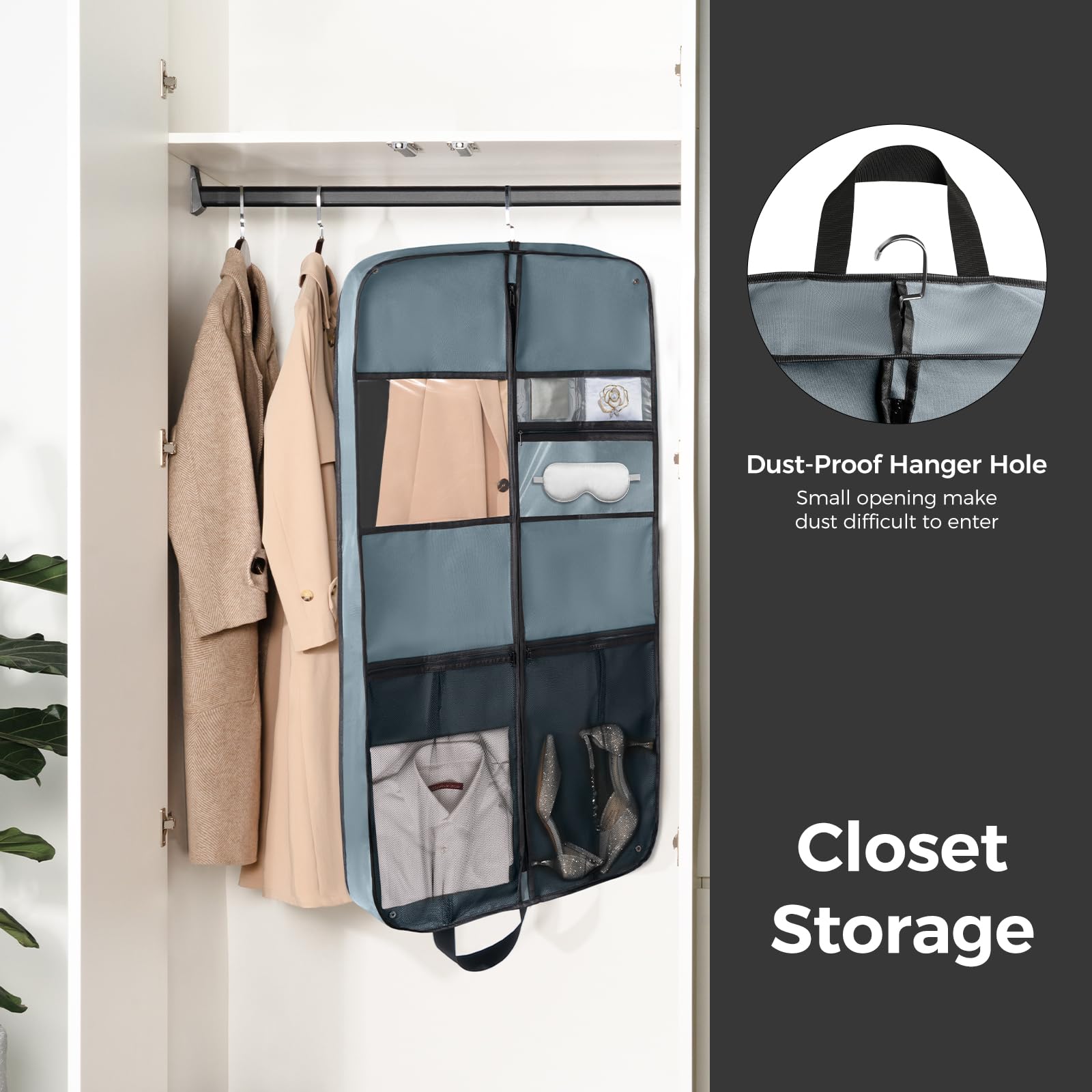 pack all Torba podróżna premium, 109 cm, wytrzymała, wisząca torba na garnitur, składana torba do przechowywania w szafie, pokrowiec ochronny na ubrania, koszule, sukienki, płaszcze (szara)