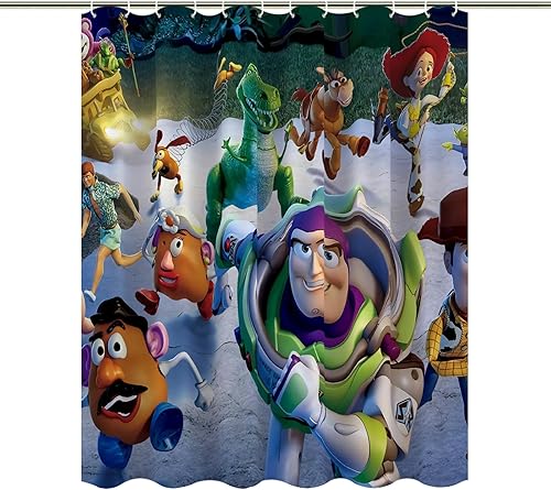 Cortina de ducha de dibujos animados para niños, bonita cortina de ducha de personajes de anime, tela de poliéster para decoración de baño para
