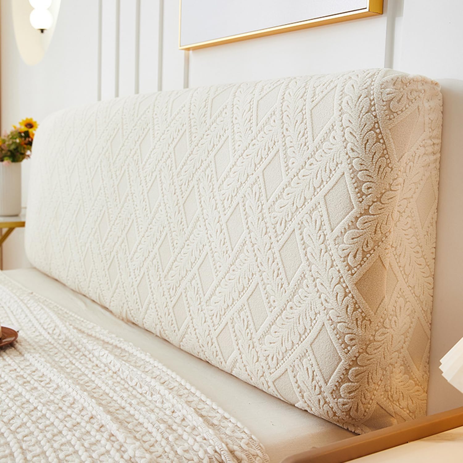 Jacquard Fabric Queen Size Stretch Bed Headboard Cover - Soft Dustproof Protector Slipcover for Headboard Bed Cover - Backrest Cover Headboard