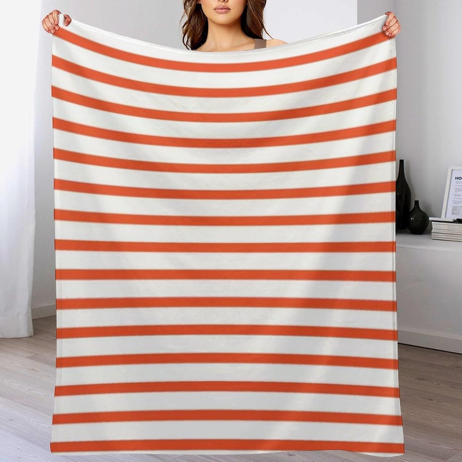 Soft Plush Throw Blanket, Tango Orange Summer Stripes Warm Blankets for All Season Sofa, Couch, Bed, Camping, Travel 60" x 80"