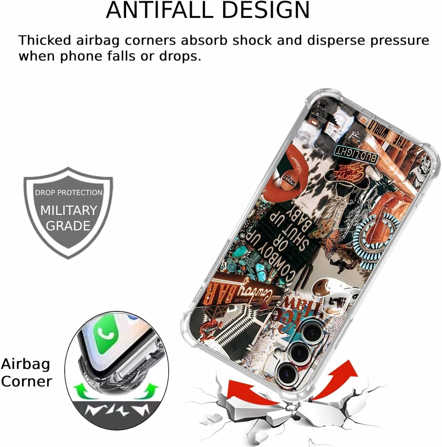 Western Cowboy Cowgirl Case Compatible with Samsung Galaxy A16,Retro Country Art Collage,Trendy Soft Bumper TPU Case for Galaxy A16 image 2