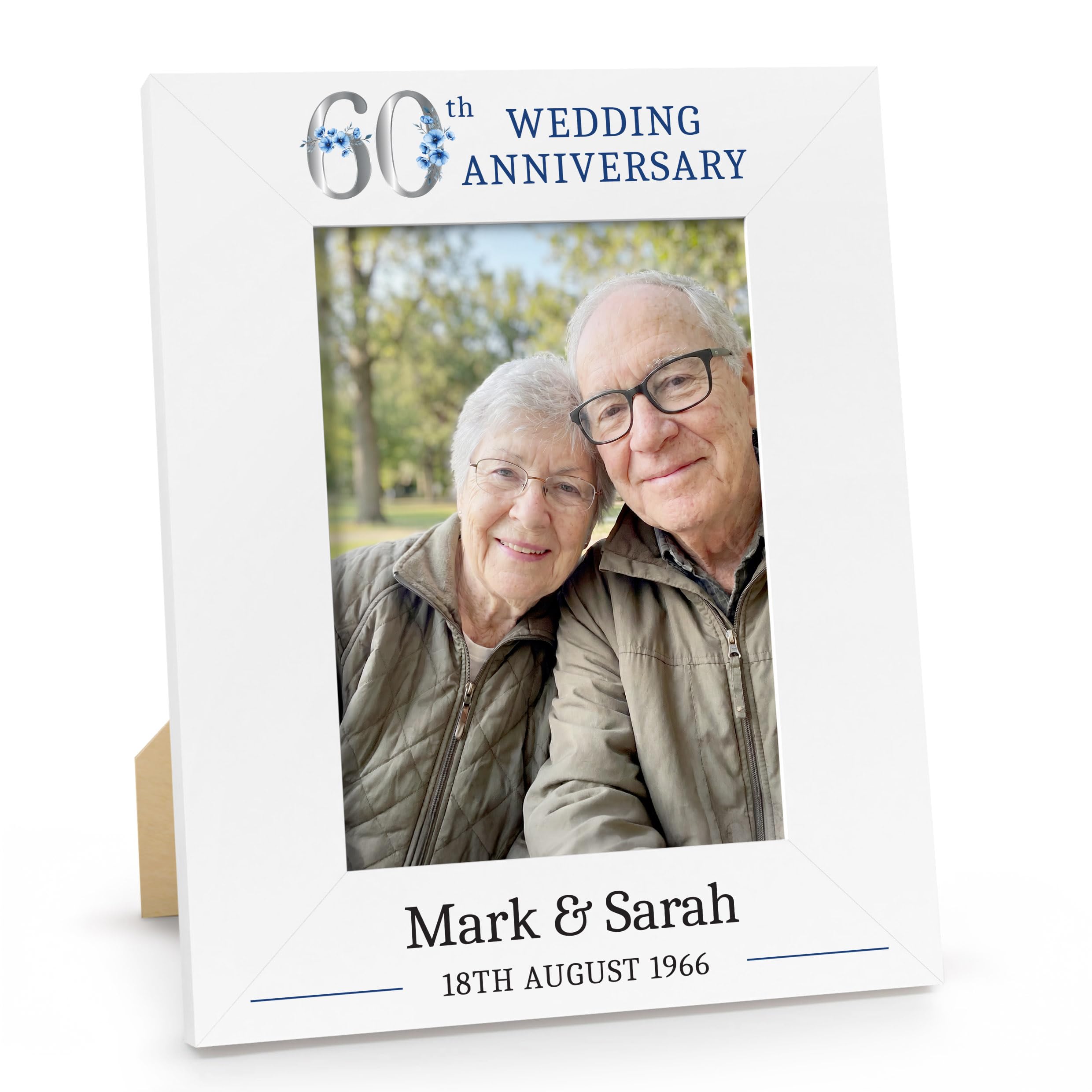 Beecreative 60th Anniversary Wedding Gift, Personalised Photo Frame Present