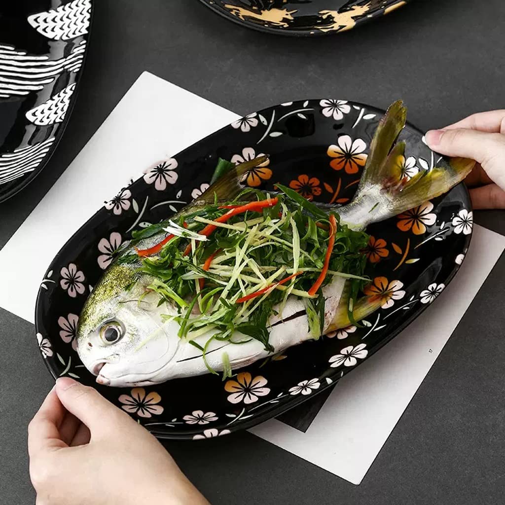 Plats De Service Assiette en céramique maison plat personnalisé de style japonais assiette longue en céramique assiette créative assiette profonde deux pièces Bol À Fruits Pour Comptoir De Cuisine(A)
