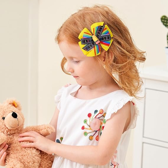 Back to School Bow Hair Clip, ABC 123 Pencil Rainbow Clips First Day of School Accessories for Kids, Toddler & Preschool Girls(2PCS)