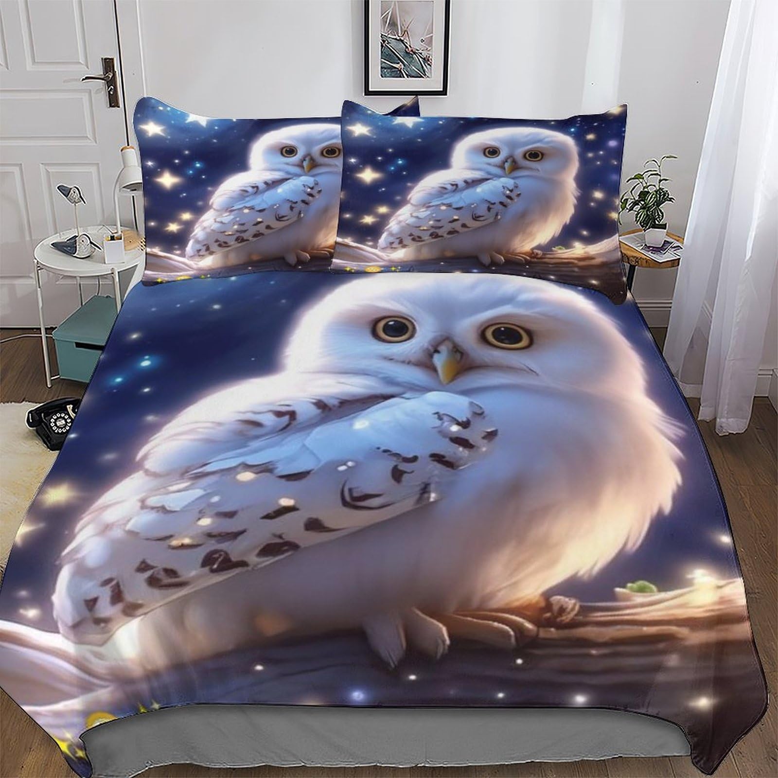 GGJJTT Owl Duvet Cover Set with Pillowcases Soft Quilt Covers Microfiber Bedding For Boys Girls And Teenagers Comforter Cover Single135x200cm