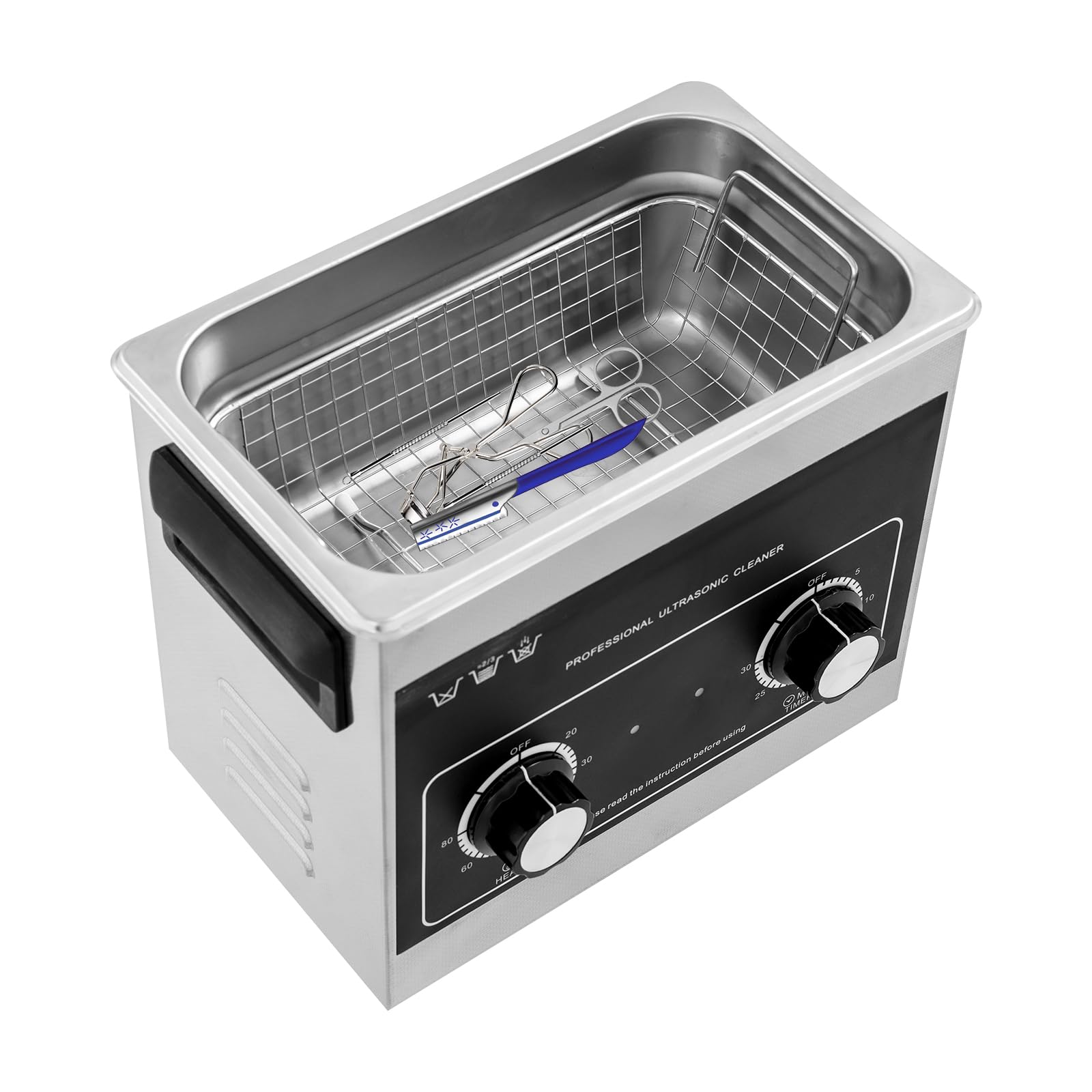 3.2L Knaufmodell Ultraschall-Schmuckreinigungsmaschine mit Heizung und Timer, Edelstahl-Ultraschall-Reinigungsmaschine, Ultraschallmaschine mit Knopfsteuerung für Schmuckgläser