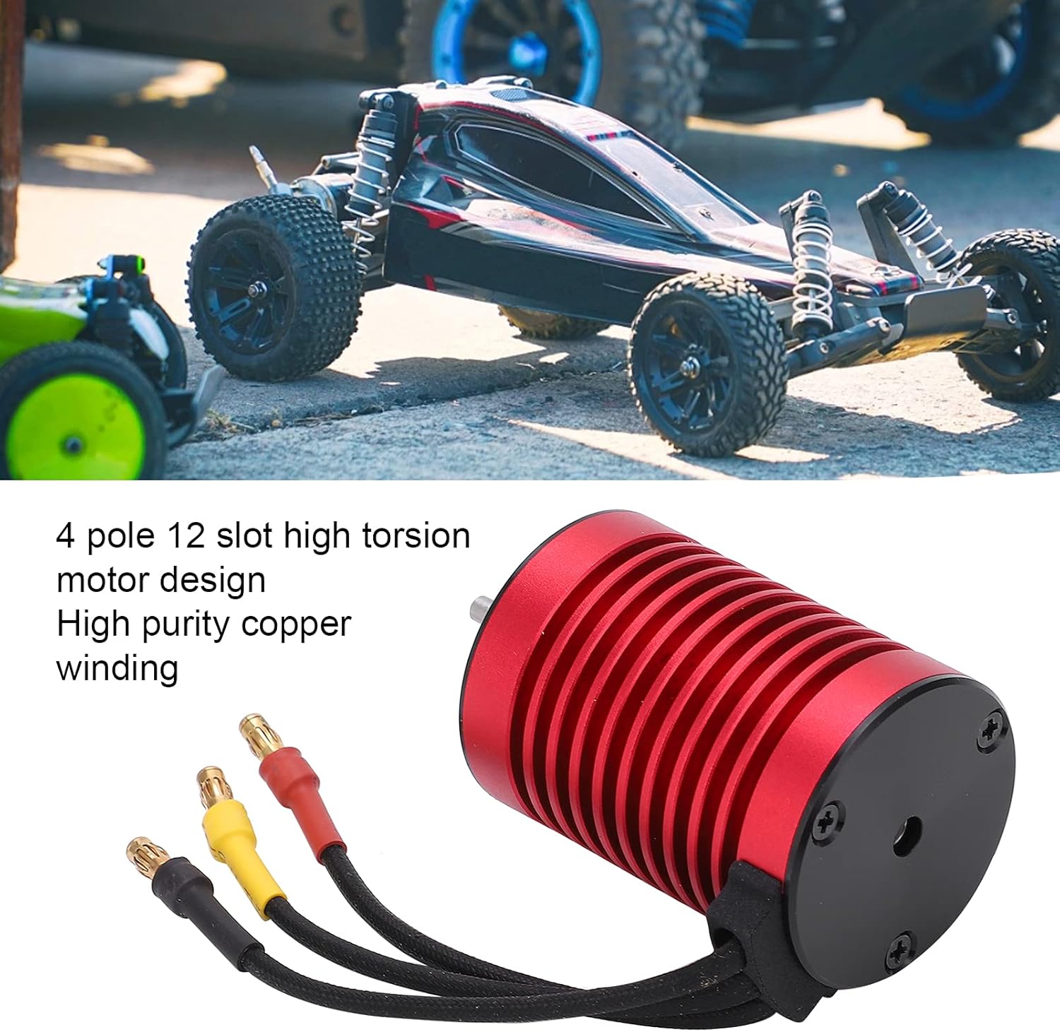 F540 3300KV RC Brushless Motor, 820W Aluminum Alloy Red Motor 4 Pole 12 Slot High Torsion Shaft Motor for 1/10 RC Car