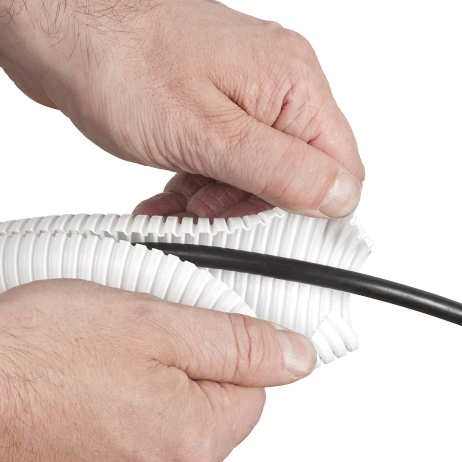 D-Line White 43in Cable Sleeve 6-Pack, Flexible Wire Protector Tubing, Split Electrical Conduit, Plastic PC Cable Management Tube, Cord Sheath, TV Loom Tubing - 6X 1.25in Diameter, 43-inch Lengths