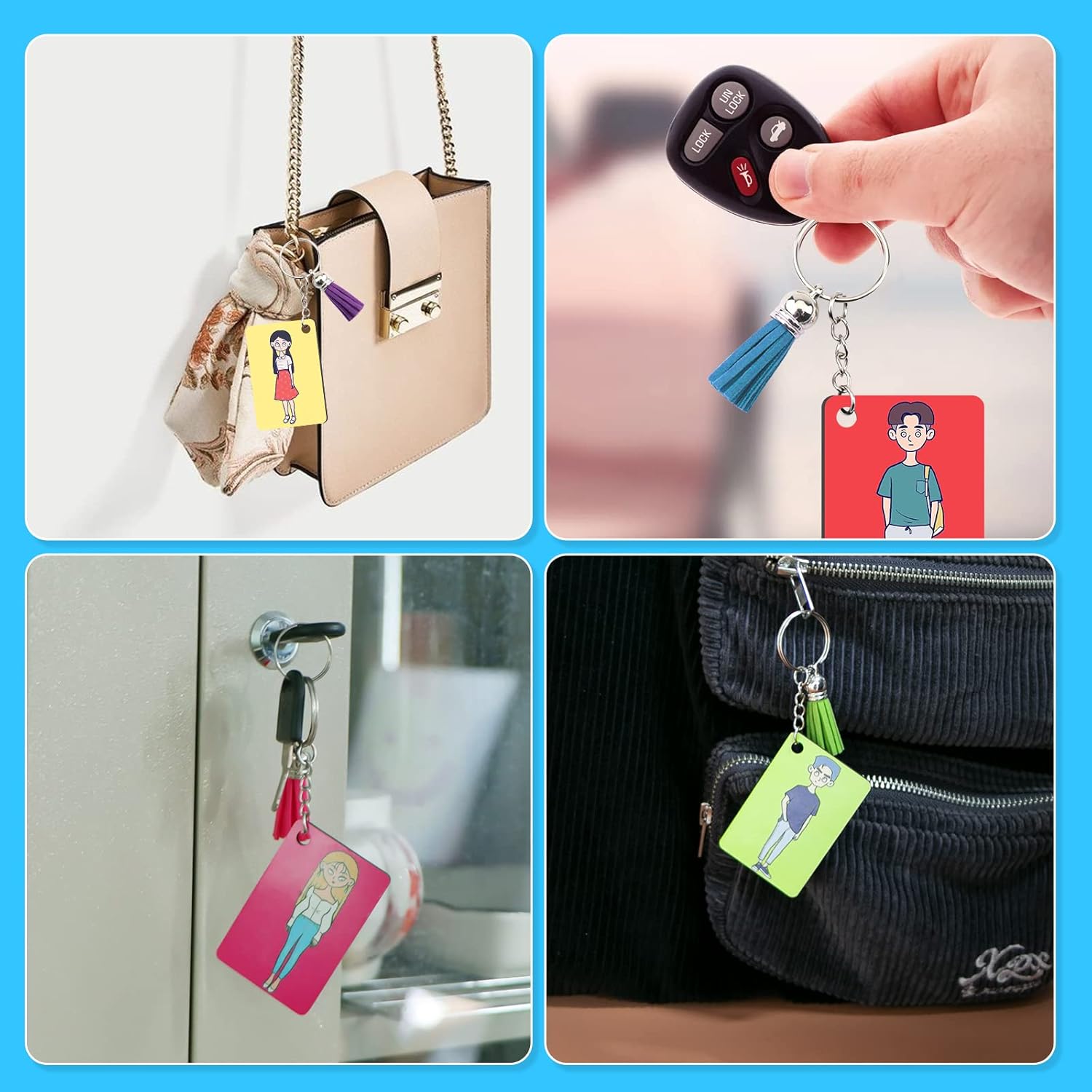 HTVRONT Sublimation Keychain Blanks - 120Pcs with Blue Protective Film - MDF Rectangle Keychain with Tassels - Heat Transfer Double Sided - Image 7