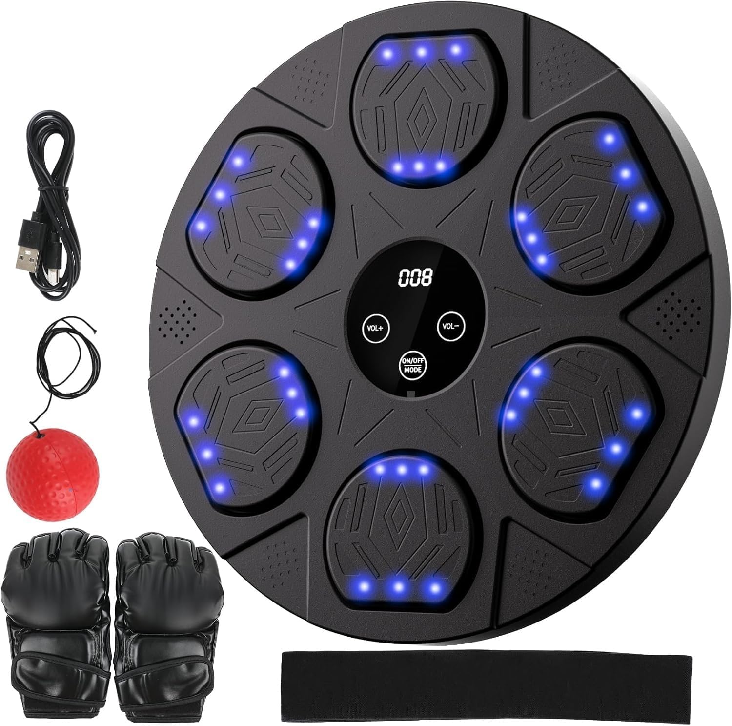 Music Boxing Machine for Adults, Bluetooth Wall Boxing Punching Pad with Boxing Gloves, Electronic LED Boxing Training Equipment with Boxing Reflex Ball Headband at Home Indoor Workout