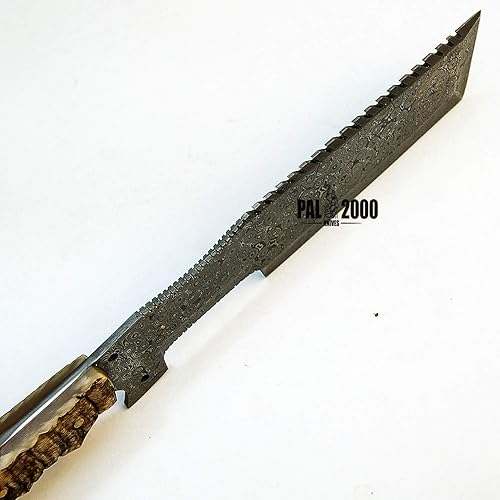 Miniatura 3 de PAL 2000 KNIVES Cuchillo de caza hecho a mano de acero de Damasco de 14 pulgadas - Mango de cuerno de carnero de agarre perfecto con funda 9445