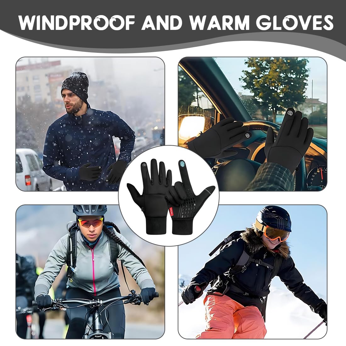 Guantes Térmicos Impermeables Calefactables Conducir Coche Invierno Hombre Mujer Táctiles Móvil Bicicleta Ciclismo Moto Nieve Esquí L Negros