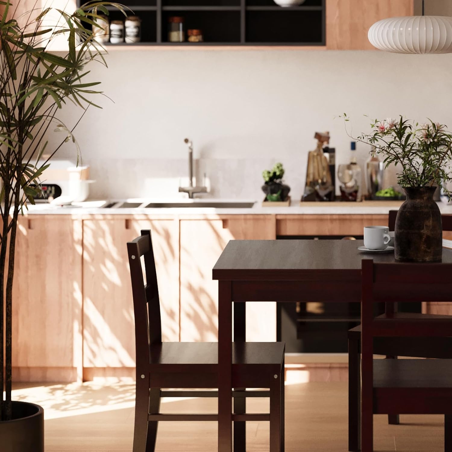 5-Piece Solid Wood Indoor Modern Rectangular Dining Table Set for 4,Table and 4 Solid Wood Dining Chairs for Kitchen,Bar,Living Room,Breakfast Nook, Chocolate image 6 of 6 B0DJXNNPCC