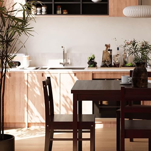 Miniatura 6 de Juego de mesa de comedor rectangular moderna de madera maciza de 5 piezas para 4, mesa y 4 sillas de comedor de madera maciza para cocina, bar, sala