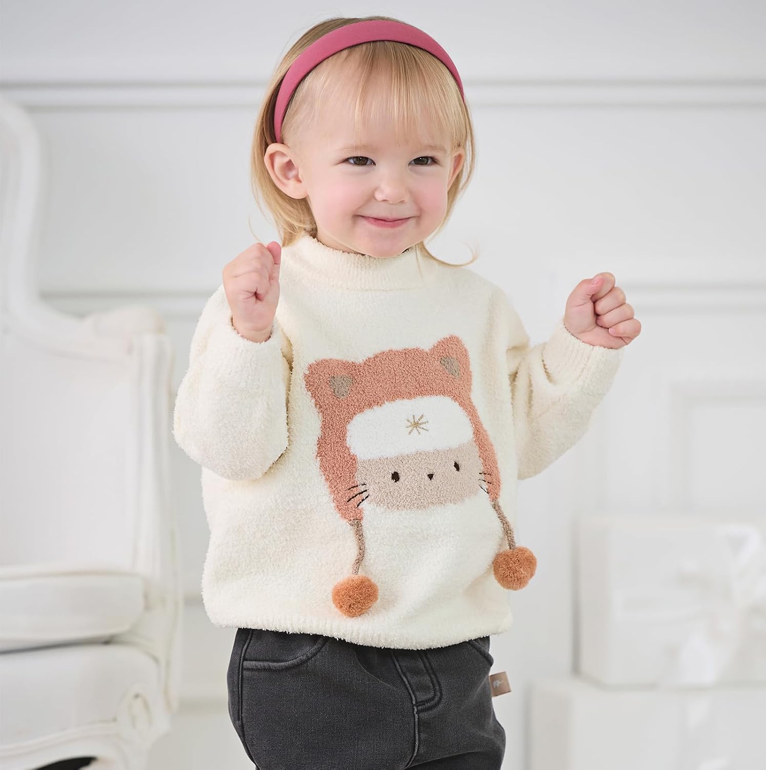 DAVE&BELLA Toddler Baby Girl Boy Knit Sweater, Cute Animal-Themed Plush Pullover Sweater Fall Winter Crewneck Long Sleeve Top - Image 2