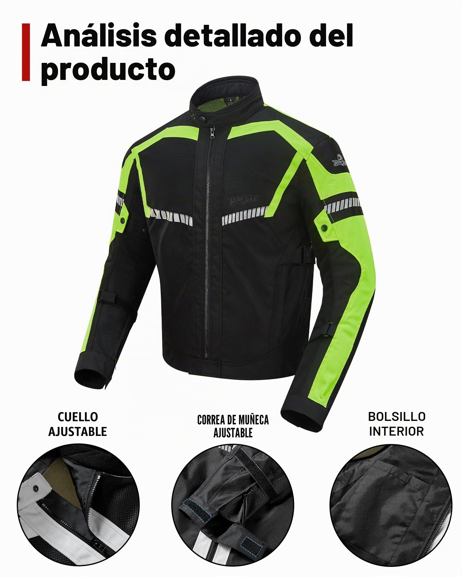 Chaqueta de Motocicleta de Moto para Verano para Hombre, Respirable Armadura Protección reflexión de Alto Brillo XL