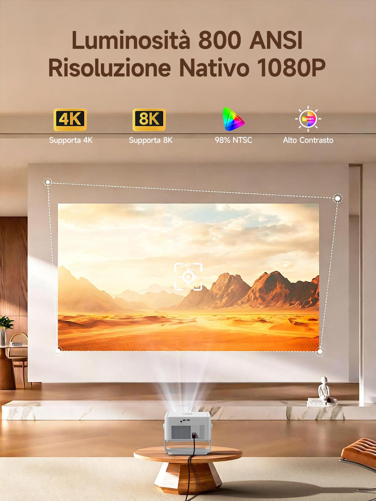 【Android 14 & 800 ANSI】Magcubic Proiettore 4K 8K Supporta, Proiettore Portatile Nativo 1080P con WiFi 6, Bluetooth 5.4, Messa A Fuoco Automatica, Correzione Trapezoidale, Rotazione 180°, HY450Max