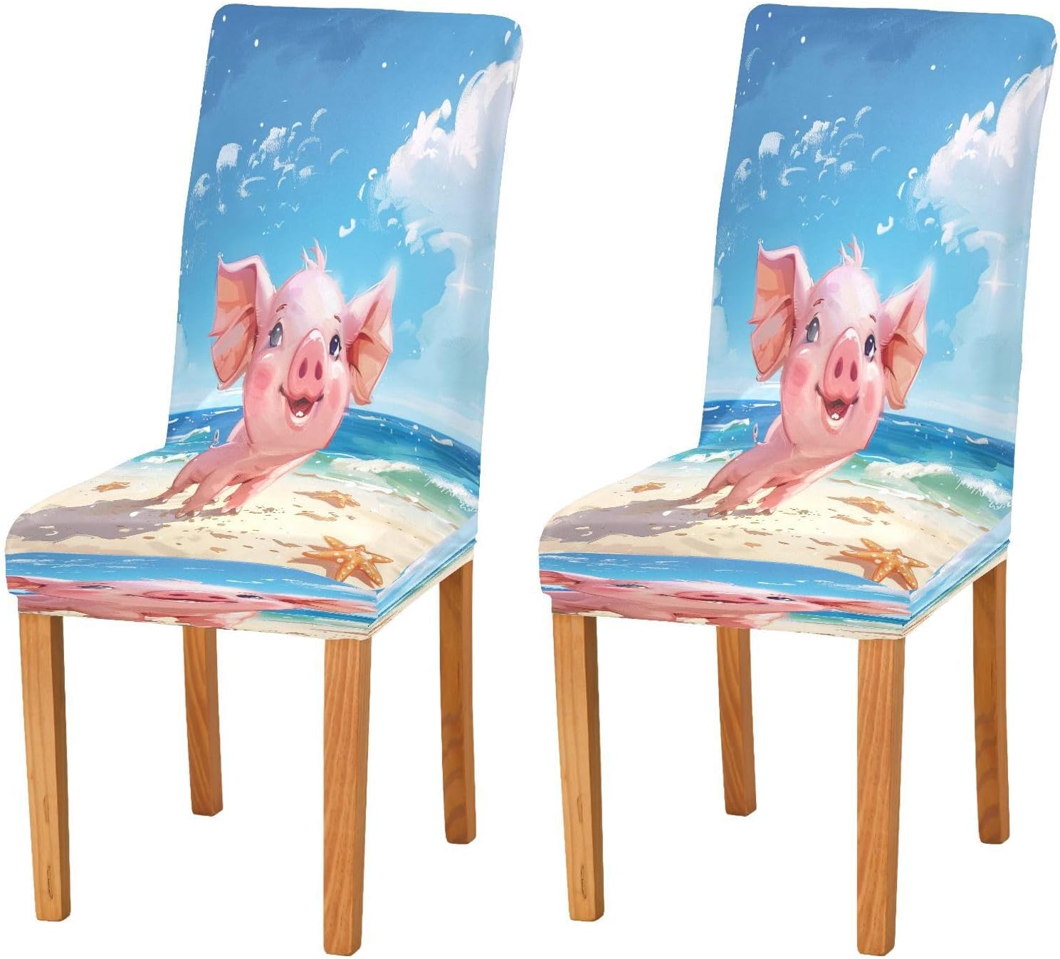 ALAZA Chair Covers for Dining Room, Pig Starfish Beach Stretch Chair Cover Sets Chair Protector Removable Washable for Ktichen Restaurant Hotel