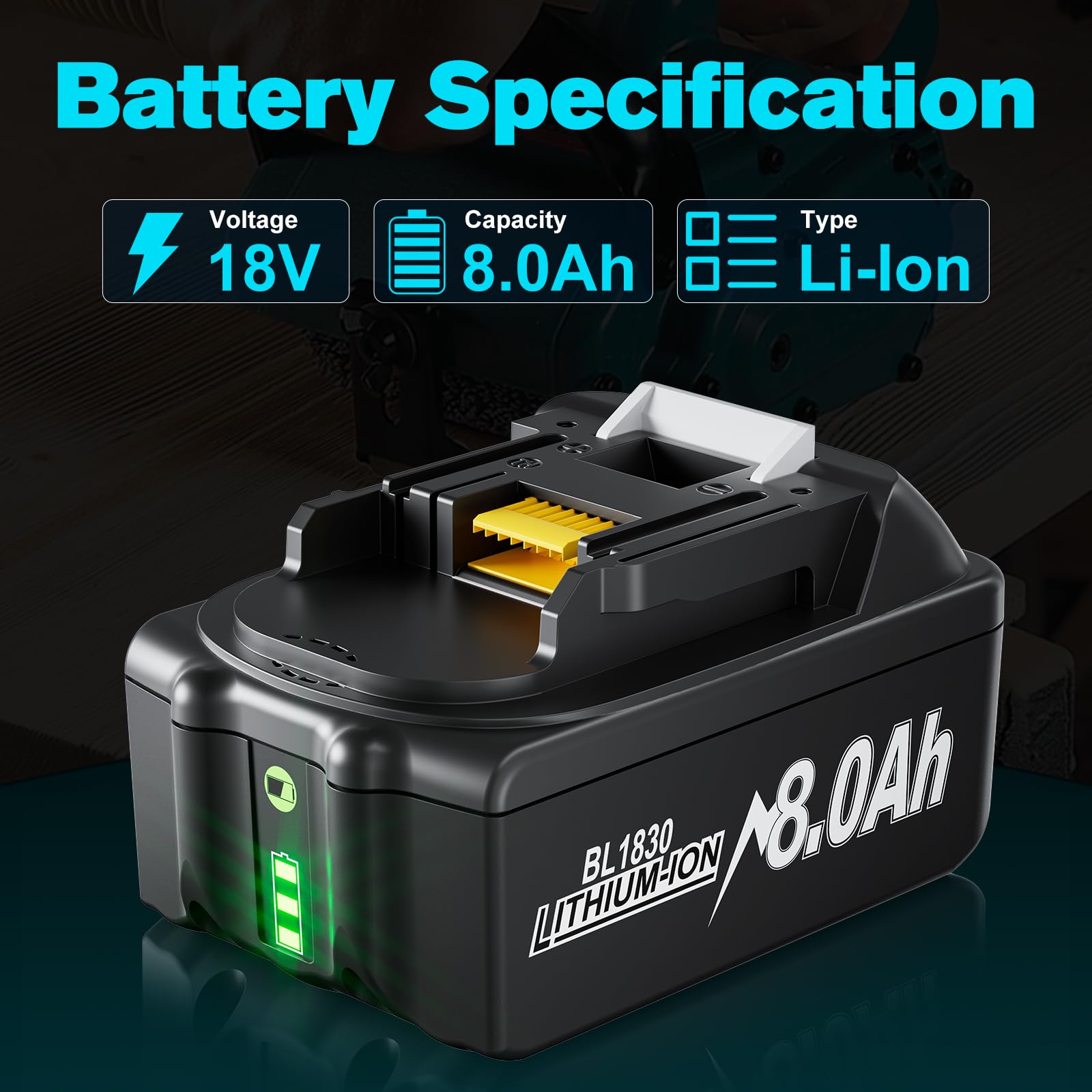 4X 8.0Ah Remplacement pour Makita Batterie 18V LXT Li-ION Batteries | Compatible avec Makita BL1860B BL1860 BL1850B BL1850 BL1845 BL1840B BL1830B BL1830 avec Indicateur LED