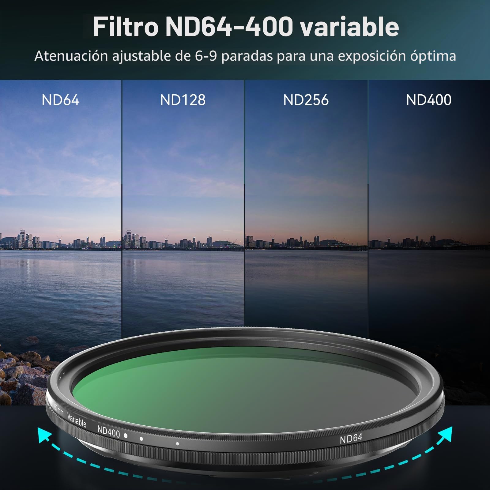 SMALLRIG Filtro Magnético VND de 67 mm (ND64-ND400, 6-9 Pasos), Ajustable para iPhone 16/S24 Ultra/Vivo X100 y Lentes de Cámara de 67 mm, sin Cristal óptico X Cross HD, con Adaptador Roscado - 5169 | Filtro ND ajustable para lentes de cámara de iPhone 17/