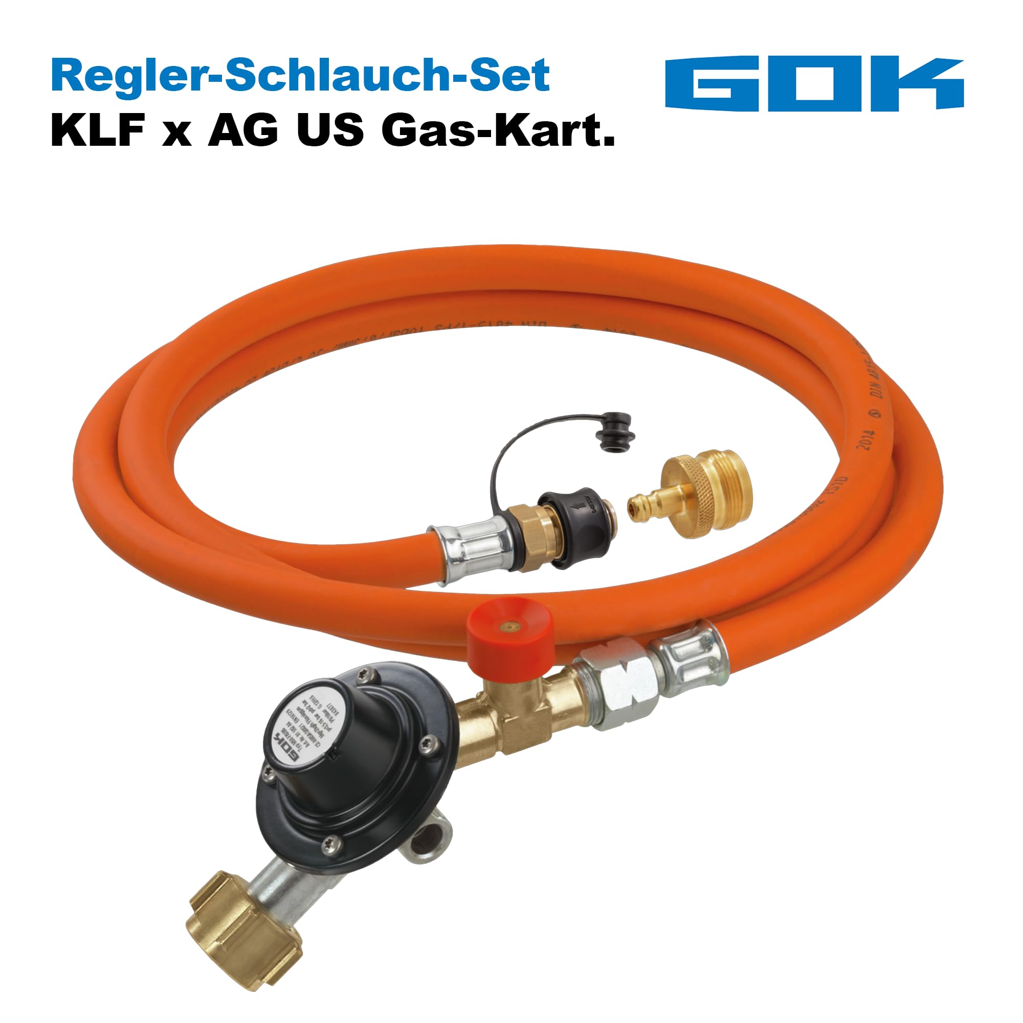 Regler-Schlauchleitung-Set zum Anschluss an Gasflaschen, für den Betrieb von Gasgrills mit einem Gas-Kartuschen-Anschluss, AG US Gas-Kart.