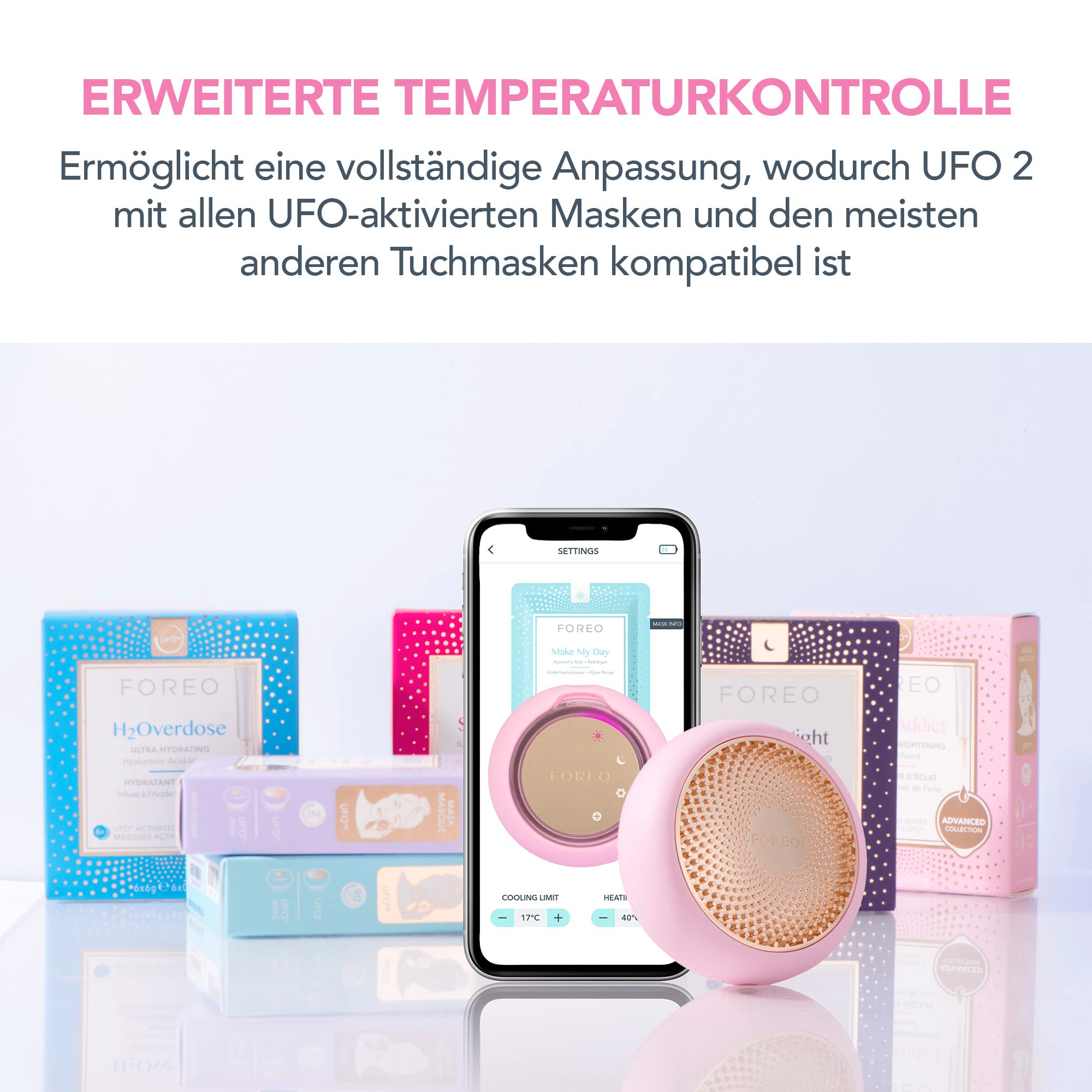 Foreo Ufo 2 Led-Gesichtsmaske, Voll-Led-Spektrum Und Rotlichttherapie, Gesichtsmasken Beauty, Wärme, Kühlung, Gesichtsmassagegerät, Feuchtigkeitsmaske Gesicht, Erhöhte Gesichtspflege-Aufnahme | LED Gesichtsmaske Rotlichtmaske Vollspektrum LED Erwärmung Kü