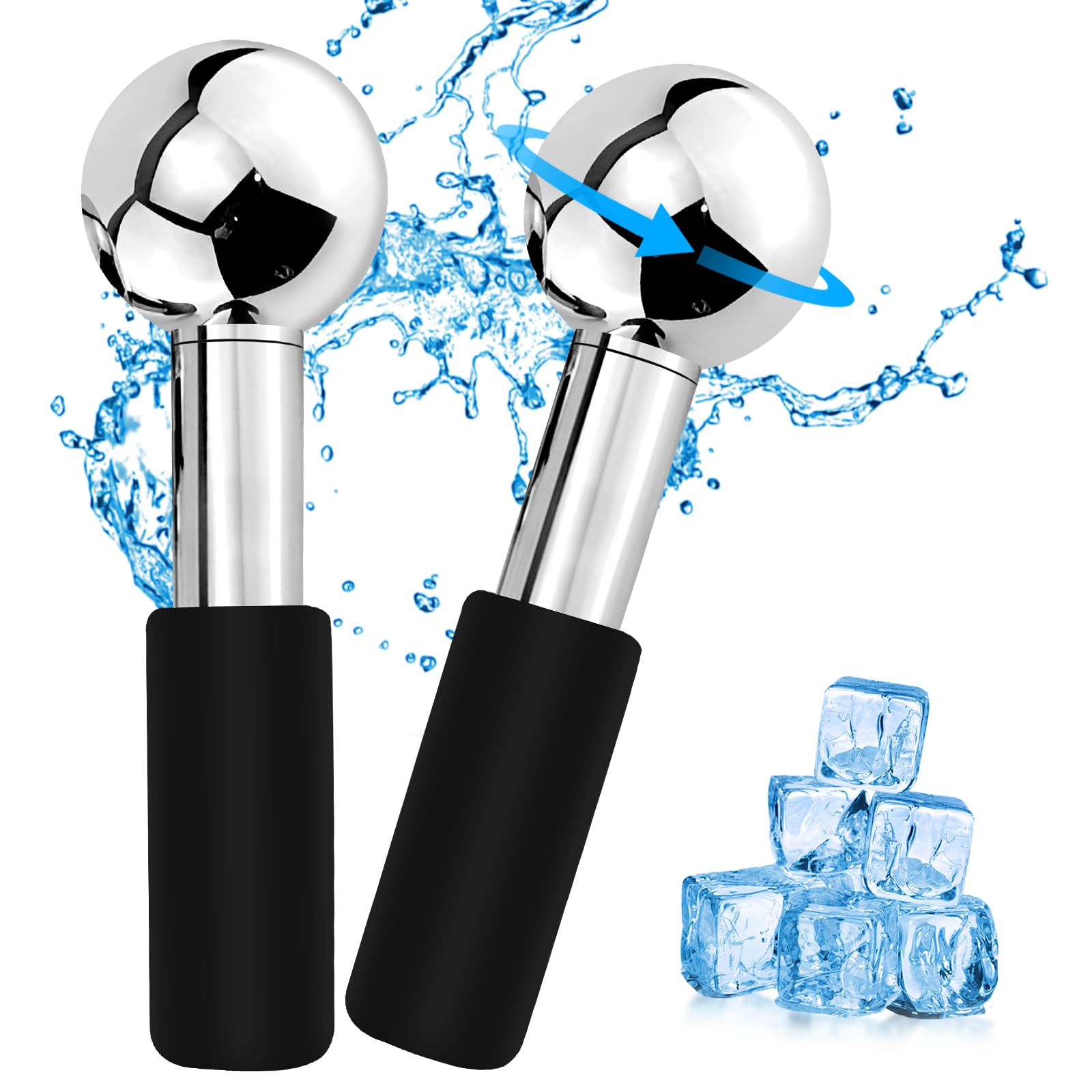 CGBE 2Pcs Facial Ice Globes, Globes de Glace en Acier Inoxydable pour Masser Visage, Boules Refroidissement de Massage Faciales, Réduit Les Cernes et Les Poches, Améliore la Circulation Sanguine