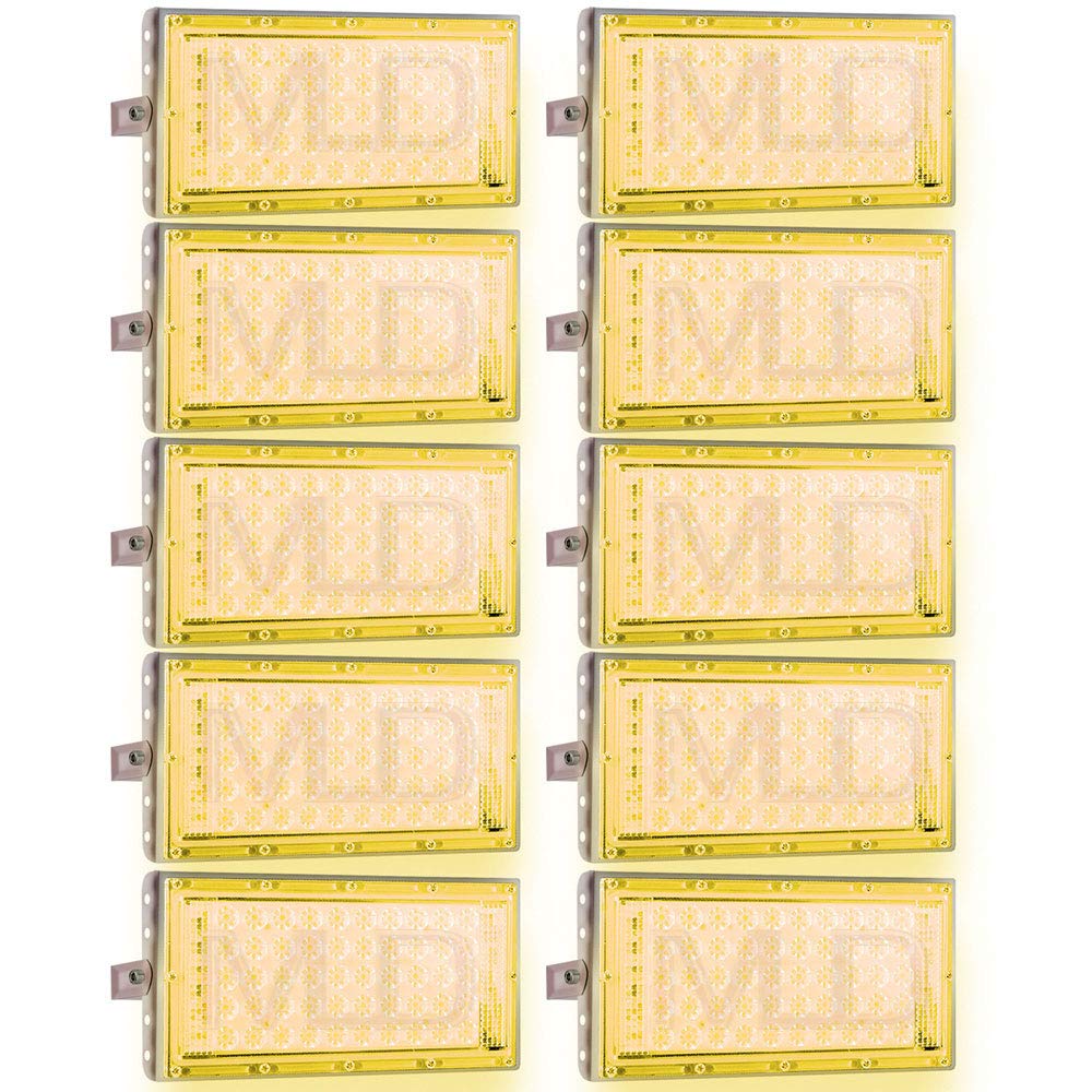 MLD 60 watt Led Brick flood focus Light for 50LED base IP65 outdoor indoor Waterproof with Yellow Lamp - 60W 220V AC Pack of 10