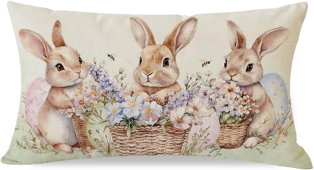 Amazon.com: PANDICORN Easter Bunny Throw Pillow Cover 12x20 Inch Rabbit ...