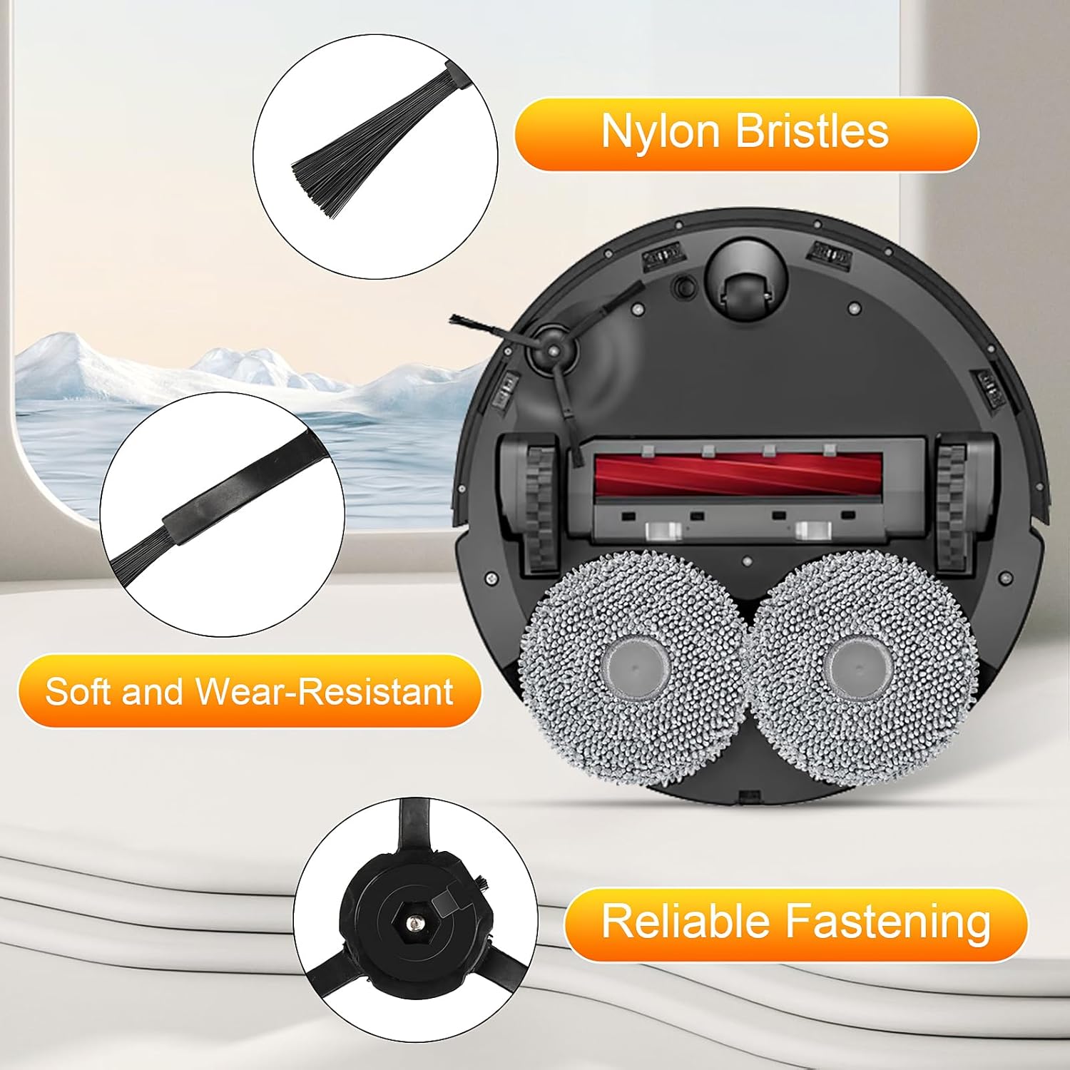 26 Pack Replacement Accessories for Roborock Q Revo【Not for Qrevo S/Pro/Plus/MaxV】Robot Vacuum Cleaner, 2 Main Brush 6 Side Brush 4 HEPA Filter 6 Mop Pads 6 Dust Bags 1 Cleaning Brush 1 Screwdriver