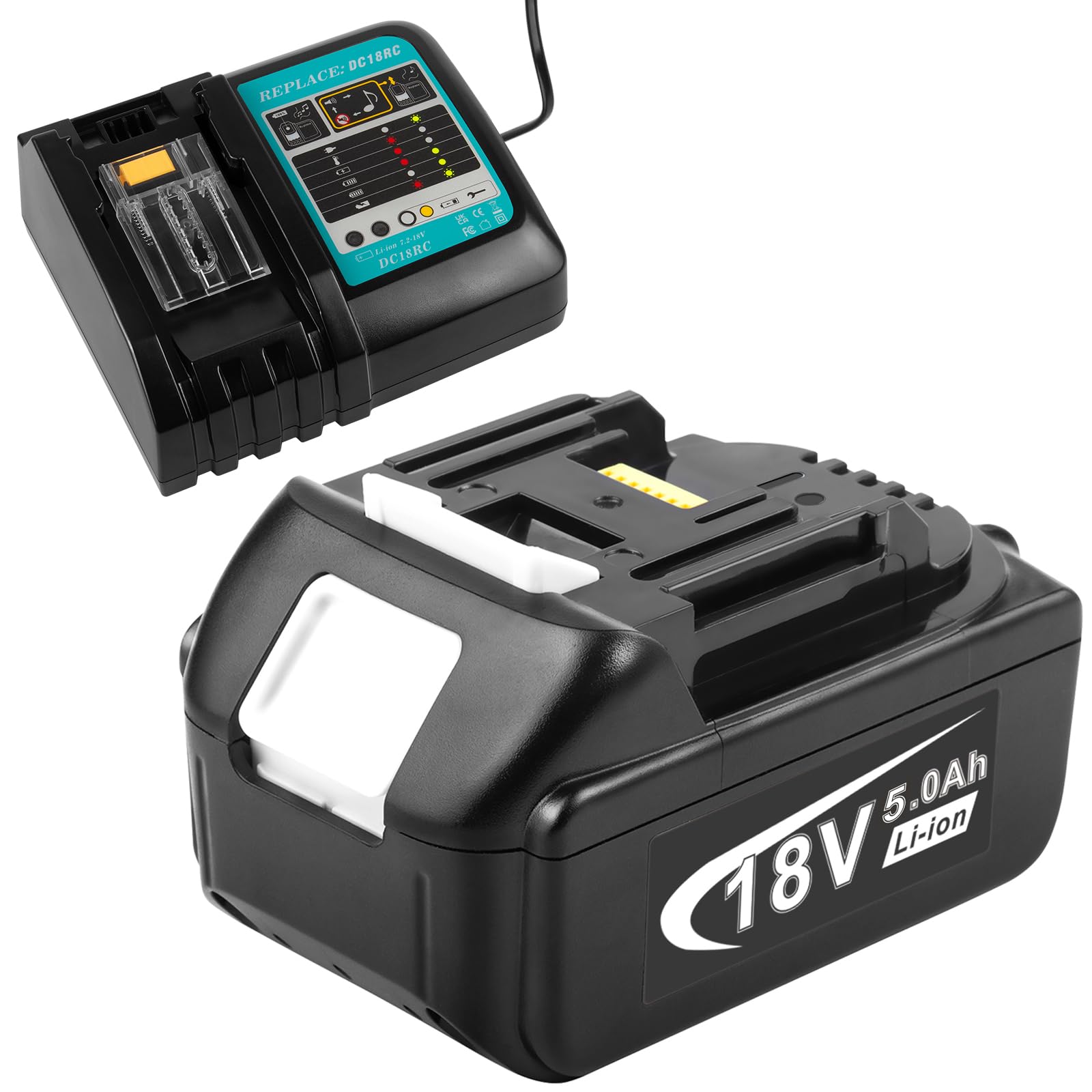 ASUNCELL 18V 5000mAh Battery and Charger Set for Makita Power Tools, Compatible with All Makita 14.4V-18V Li-ion Battery BL1860 BL1850 BL1840 BL1815 BL1830 BL1430