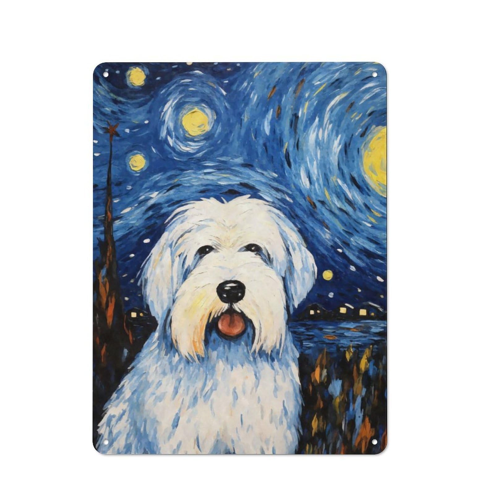 Junmoney Old English Sheepdog Night Retro Metal Wall Sign 40X30cm With For Garage Wall, Suited To Garage Decor Collectors