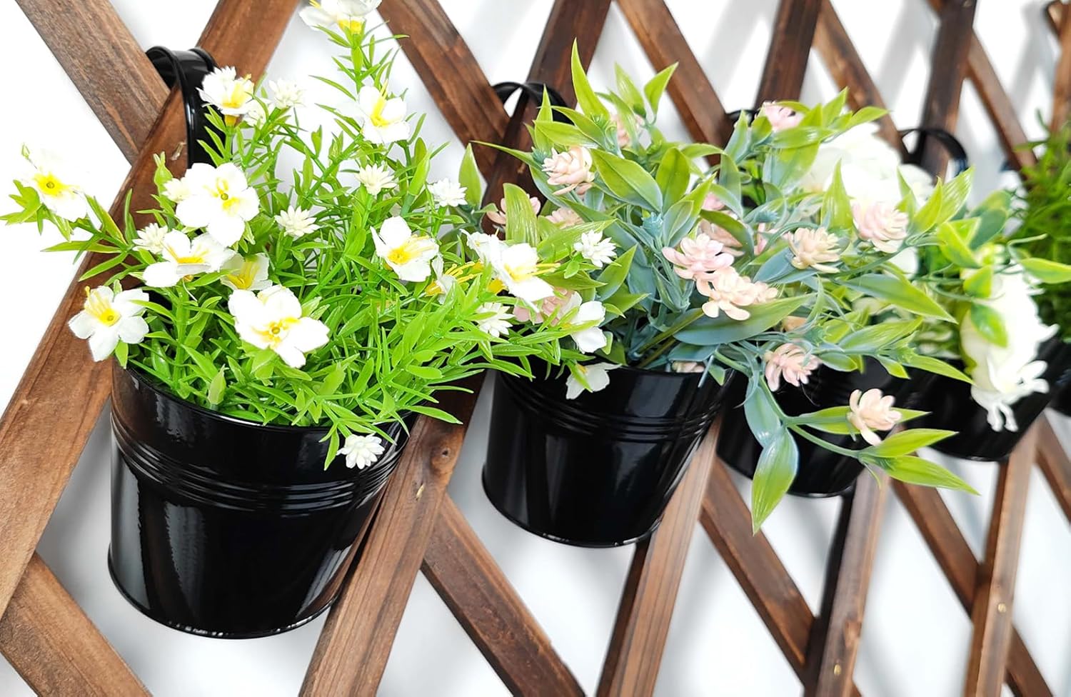 6 Pcs Black Railing Planter, 6 Inch Metal Hanging Planters for Outside Balcony Rails Fence with Detachable Hooks, Flower Pots Outside for Garden Patio (Black, Pack of 6)