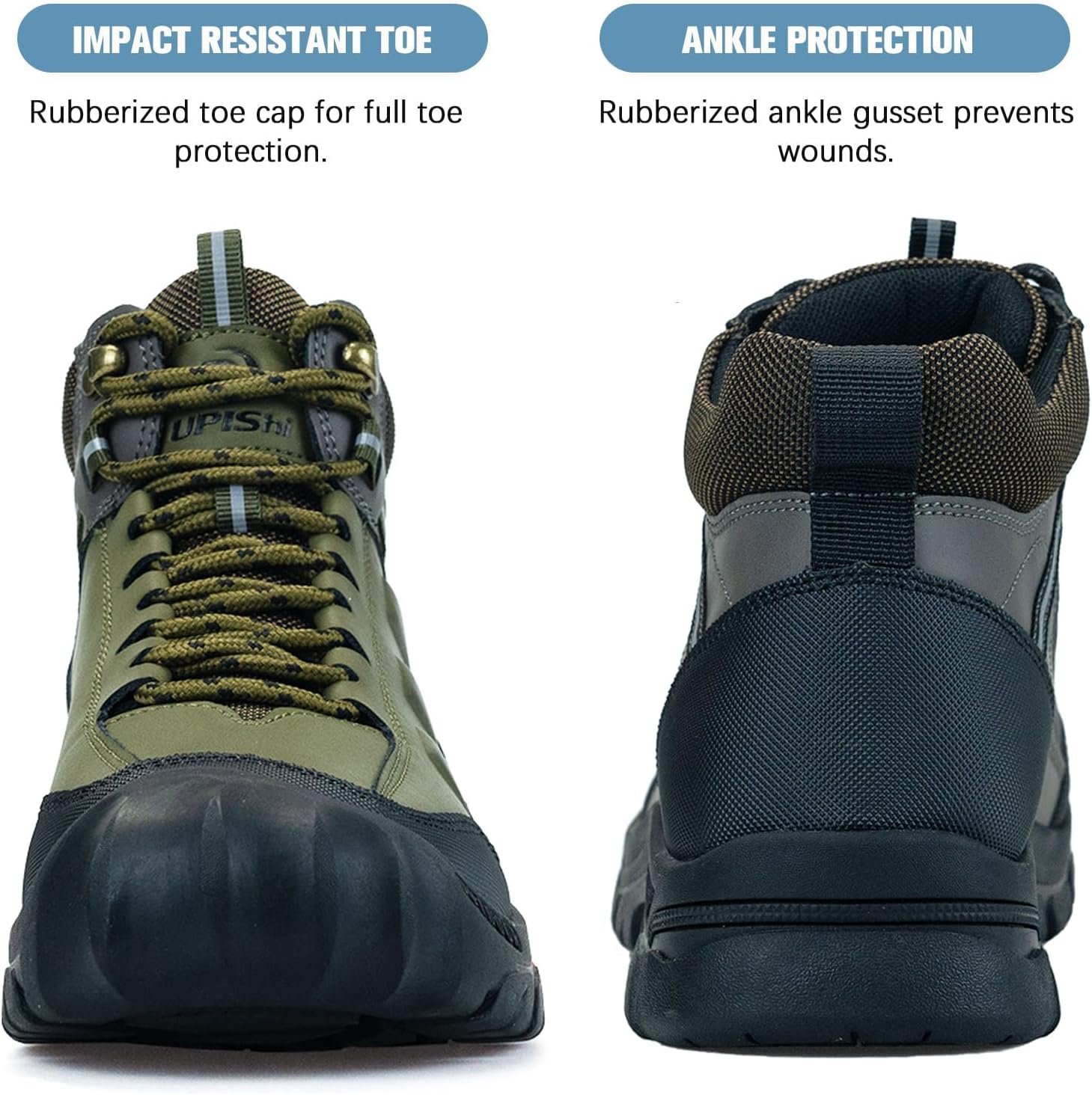 UPIShi Men's Hiking Waterproof Leather Boots Walking Lightweight Working Trekking Outdoor Casual Breathable Shoes