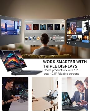 Triple Screen Laptop, 16 Main + Dual 10.5 Monitors, Core i7-12700H (Gray)
