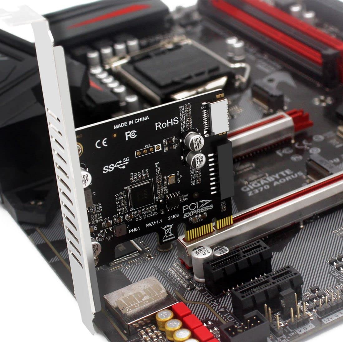 ChenYang Adaptateur de carte d'extension USB 3.0 20 broches et USB 3.1 Gen 1 Type-E vers PCI-E 1X PCI Express