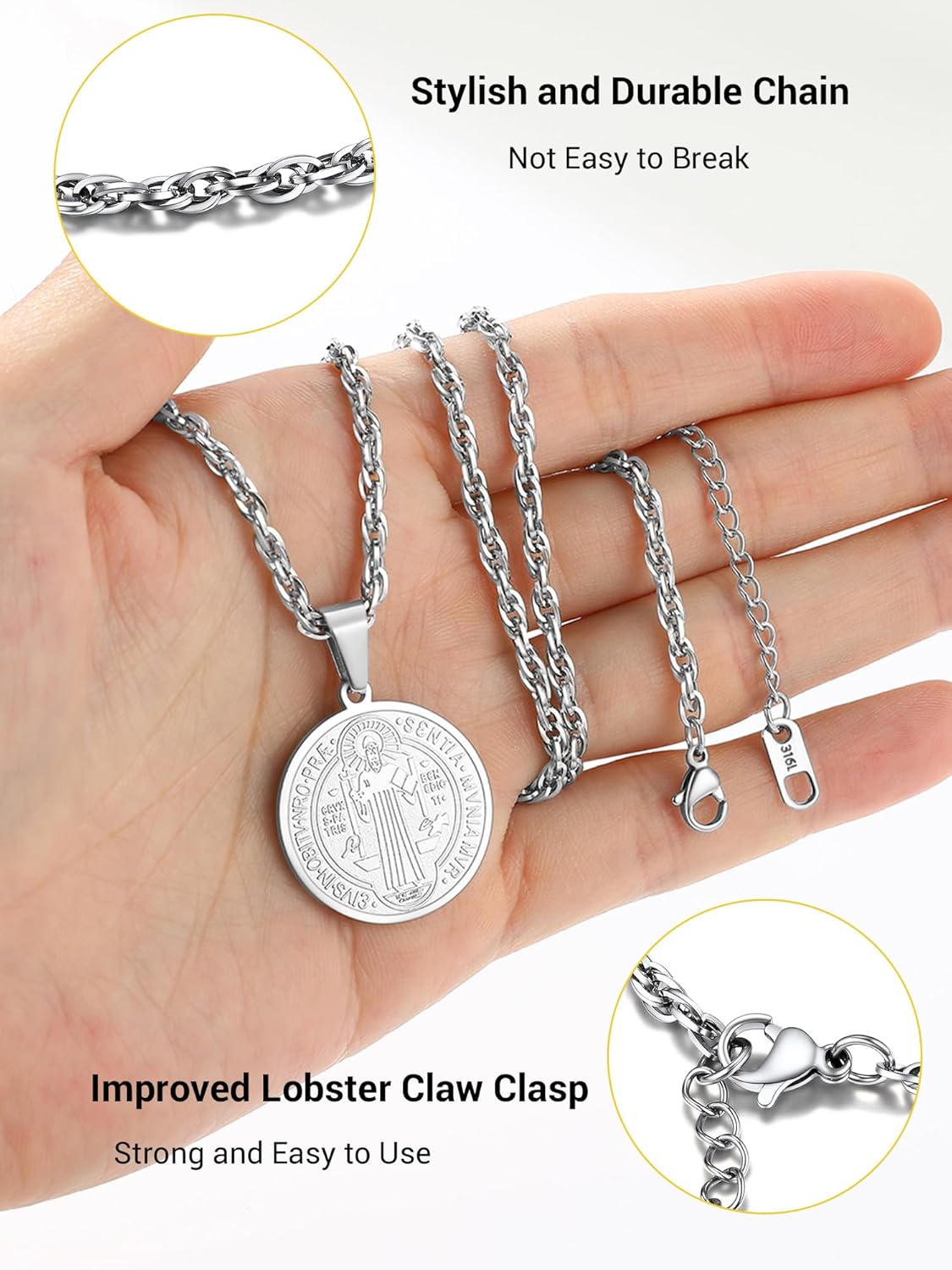 PROSTEEL Saint St Christopher/Benedict/Michael Medal Necklace for Men, 316L Stainless Steel Protection Necklace Catholic Jewelry, 22"-24" Adjustable, Come with Box - Image 5