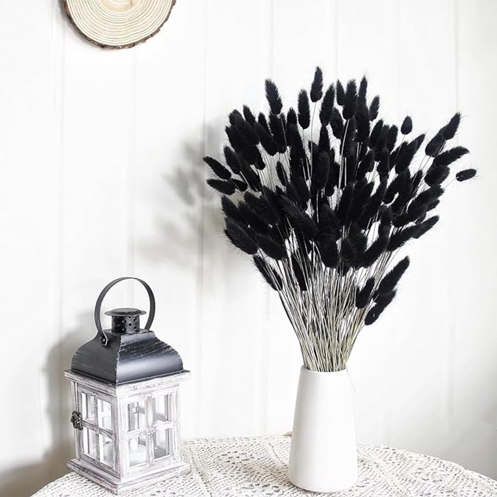 Lot de 120 fleurs séchées à l'herbe de la pampa pour vase, fleurs séchées pour haleine de bébé, décoration de mariage, fleurs sèches pour vase (blanc 60 pièces + 60 noirs)